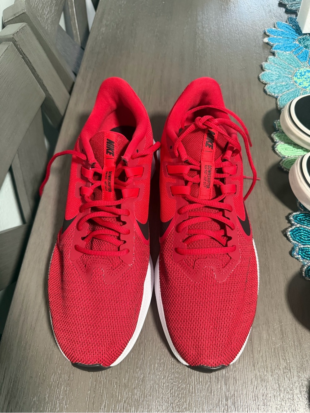 Men’s Downshifter Nike Running Sneakers in Red with Black Swoosh